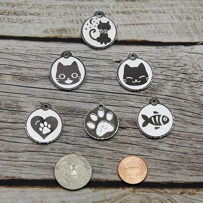 Stainless Steel Cat ID Tags - Engraved Personalized Tags with up to 4 Lines of Text and Cat & Mouse Shapes