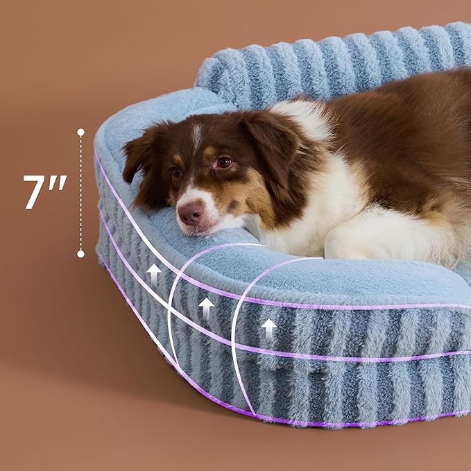 LE SURE Cute Dog Beds for Extra Large Dogs, Orthopedic Waterproof XL Pet Bed with Sides, Non-Slip and Egg-Crate Foam Big Dog Couch Sofa with Washable Removable Cover, Blue