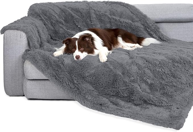 gogobunny Waterproof Dog Blanket for Large Dogs, Cats, Puppy, Reversible Faux Fur Pet Throw Blanket, Washable, Calming Furniture Protection for Sofa Bed (40x50 Inch (Pack of 1), Light Grey)