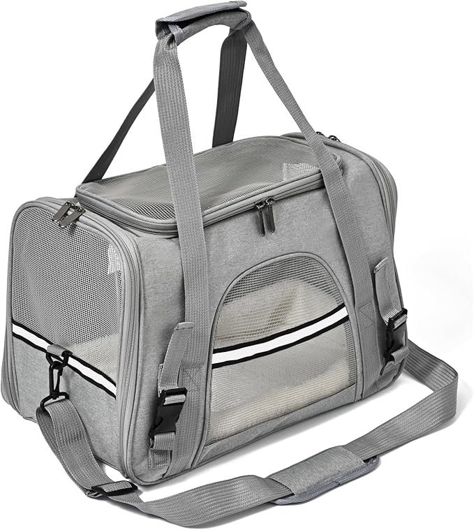 Dog Cat Carrier Soft for Small Pet Up to 16 Lbs TSA Airline Approved Travel Carrier Collapsible Puppy Car Mesh Bag 17.5 * 10.2 * 11.4 inch - Grey