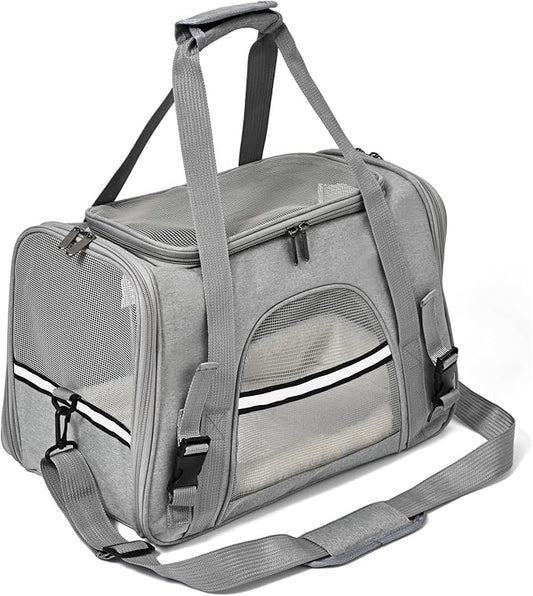 Dog Cat Carrier Soft for Small Pet Up to 16 Lbs TSA Airline Approved Travel Carrier Collapsible Puppy Car Mesh Bag 17.5 * 10.2 * 11.4 inch - Grey
