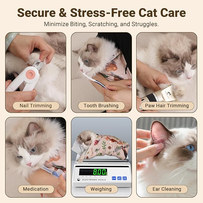 Cat Grooming Wrap Cat Wrap for Cutting Nails, 27.6" Cat Wrap for Grooming, Cat Restraint for Nail Clipping, Multifunctional Swaddle Wrap Pet Tool, Cat Burrito Wrap