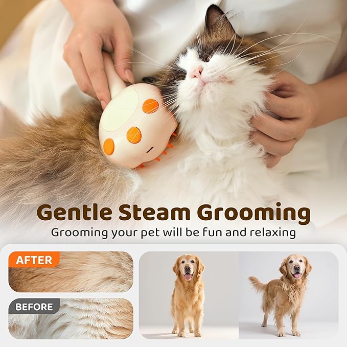 Steam Cat Brush, 6-in-1 Dog Brush Spritz Defur Comb, Steamy Skin Friendly Deshedding Grooming Tool, Suitable for Shedding & Haired Pets, Pet Supplies Accessories,White