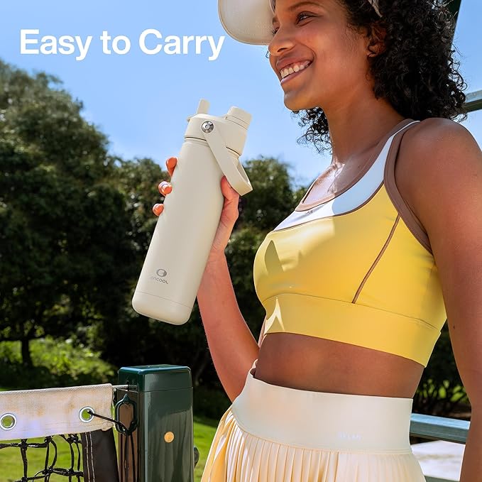 Insulated Water Bottle with Straw Stainless Steel Water Bottle, Leak-Proof, BPA-Free, Double Wall Vacuum Keeps Cold for 24 Hours for Sports, Travel, School (32 oz, Cream Moon)