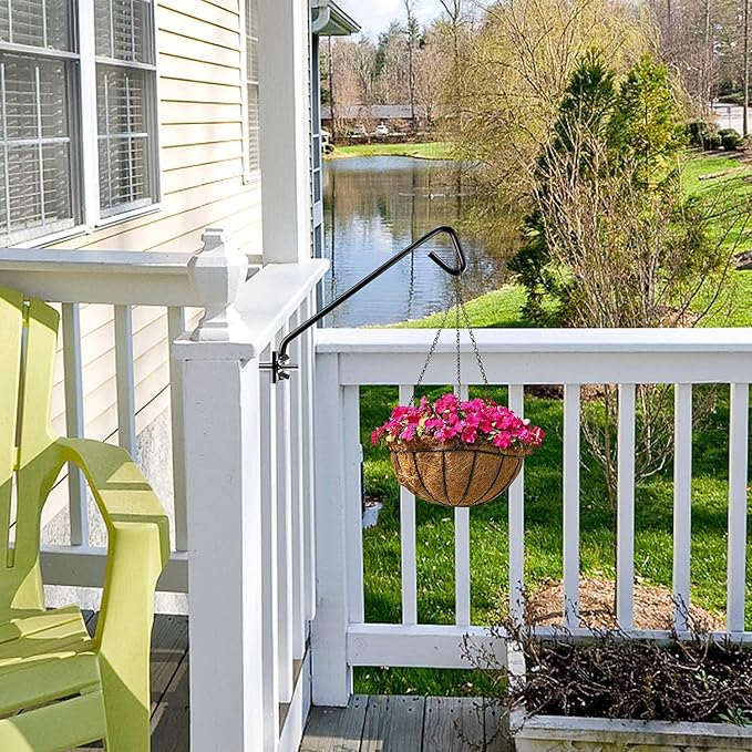 2 Packs 11 Inch Fence Deck Hook Rail Hanging Mounting Kit Heavy Duty Bird Feeder Hook Decorative Hanger for Bird Feeders Planters Suet Baskets Lanterns on Balcony Porch Railing Fence