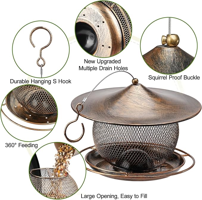 LBTING Bird Feeder for Outside, Squirrel Proof Wild Bird Feeder, Metal Bird Feeders for Hanging Outdoors Garden Yard, Round Lantern-Shaped