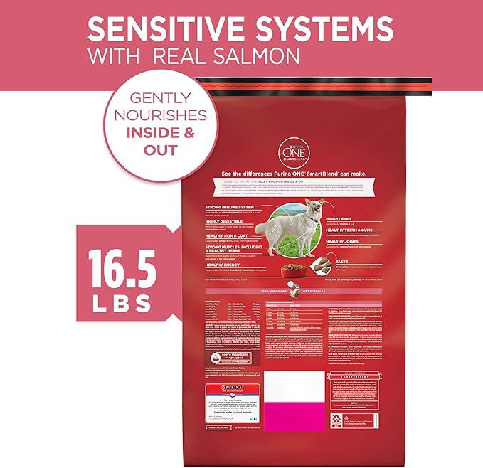 Purina ONE Natural, Sensitive Stomach Dry Dog Food, +Plus Skin & Coat Formula - 16.5 lb. Bag