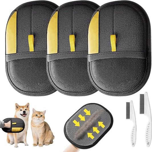 3 Pcs Pet Hair Removal Glove for Cats,Newly Upgraded Reusable Electrostatic Pet Hair Gloves, magic brush pet hair remover Tool for Clothing, Couch, Carpet, Car Seat