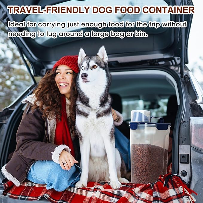 TBMax Large Cat Food Storage Container, Portable Dog Food Container with Upgraded Large Spout and Cup, Travel Pet Food Storage Dispenser for Kibble Storage, Bird Seed Container - Dark Blue