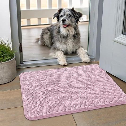Smiry Dog Door Mat for Muddy Paws 24x16, Absorbs Moisture and Dirt Doormat, Non-Slip Washable Quick Dry Chenille Front Door Mat Indoor Entrance, Entryway Carpet for Inside Floor, Dusty Rose