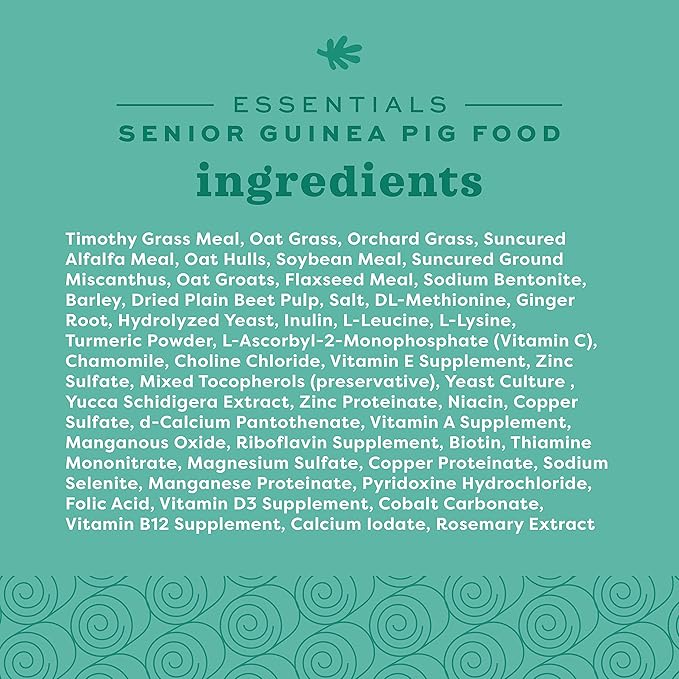 Oxbow Essentials Senior Guinea Pig Food, Made Alfalfa for Guinea Pig, Pet Food Pellets with Vitamin C, Small Animal Pet Products, Made in USA, High Fiber, 4 lb. Bag