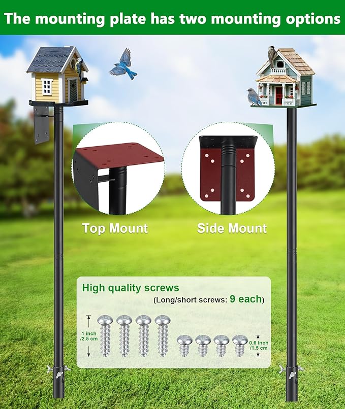 Bird House Pole, 60” Bird Feeder Pole for Outside Heavy Duty, Adjustable Birds Feeder Stand, Birdhouse Poles for Bluebird, Hummingbird