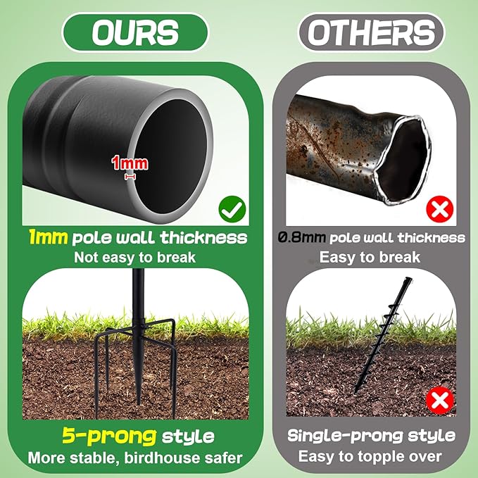 Bird Feeder Pole for Outdoors - 68in Adjustable Heavy-Duty Bluebird House Support Rod with Stable 5 Prong Base, Easy to Assemble Garden Nest Feeding Stand Post