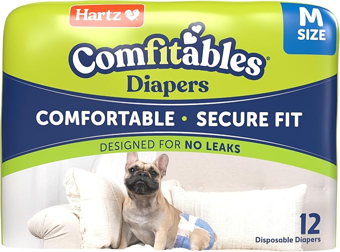 New! Hartz® Comfitables® Disposable Dog Diapers, Size Medium 12 Count, Comfortable & Secure Fit, Easy to Put On, Super Absorbent Male and Female Diaper