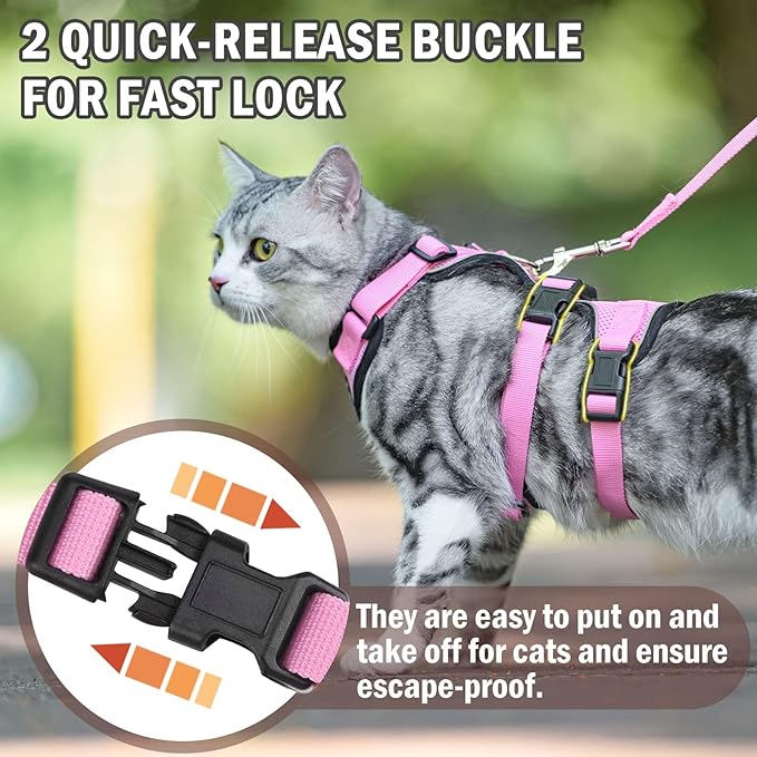 PUPTECK Cat Harness and Leash Set Escape Proof for Walking, Breathable Mash Vest Adjustable Harness for Cats Puppy Small Animals, Reflective at Night, Pink Medium