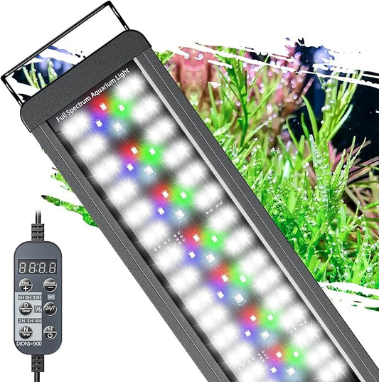 Pawfly 20W 24/7 Aquarium LED Light for 18" to 24" Tanks Extendable Fish Tank Light with Full Spectrum White Blue Red Green Lights with D/N Mode Single Color Effects Timer and Adjustable Brightness
