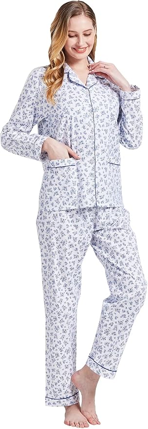 GLOBAL Flannel Pajamas for Women 2-Piece Comfy and Cozy Flannel Pj Set Cotton Loungwear