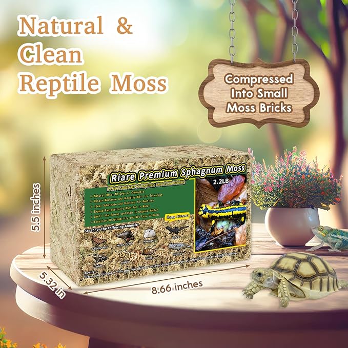 Riare 2.2LB Premium Sphagnum Moss for Reptiles- 50QT Natural Reptile Moss Dried, Forest Live Moss for Terrarium, Frogs Snake Peat Moss Bedding for Leopard Gecko Turtle Anoles Salamanders Orchid Plants