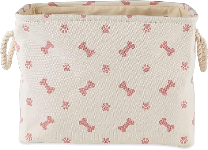 Bone Dry Pet Storage Collection Paw and Bone Print, Small Rectangle, 14x8x9", Rose