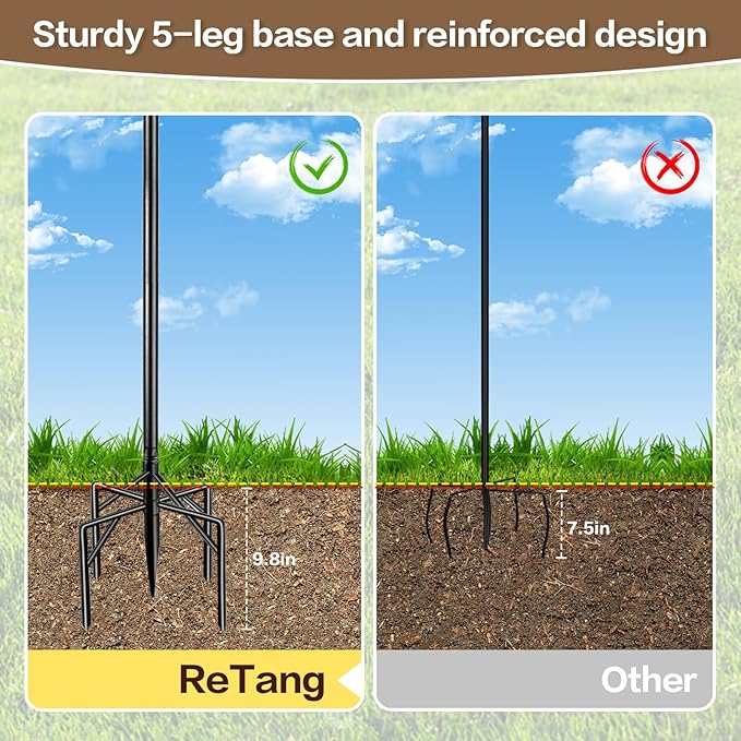 Double Shepherds Hooks for Outdoor Heavy Duty, Adjustable Shepherds Hook, 2 Pack 77 inch with 5 Prongs Base, Garden Hooks for Hanging Bird Feeders, Hanging Plants, Solar Light Lantern