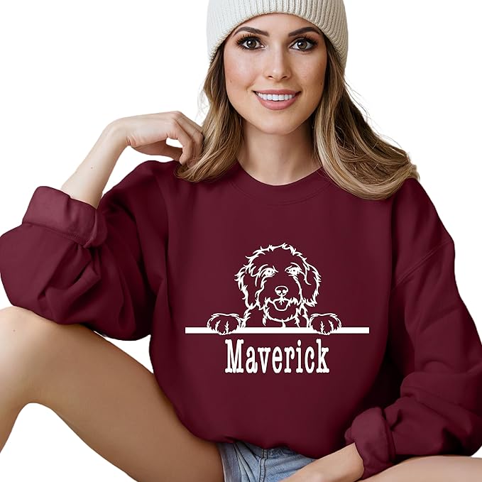 Custom Dog Mom Shirt for Women Pet Ears Sweatshirt with Name Unique Puppy Line Art Cute Dad Hoodie for DogDad Owner Lover