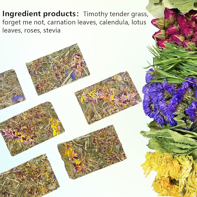 Hamiledyi Rabbit Chew Toys 15 Pieces Natural Timothy Hay Chips Chew Treats with Herbal Floral Scent for Rabbit Guinea Pig Hamster Chinchilla