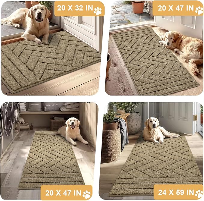 Tindbea Dog Mat for Muddy Paws,Absorbs Moisture Dirt Non-Slip Washable Mud Mat for Dogs,Soft Rubber Backing Front Inside Pet Rug for Entryway, Mud Dog Paws, Patio(24"x59",Light Taupe)