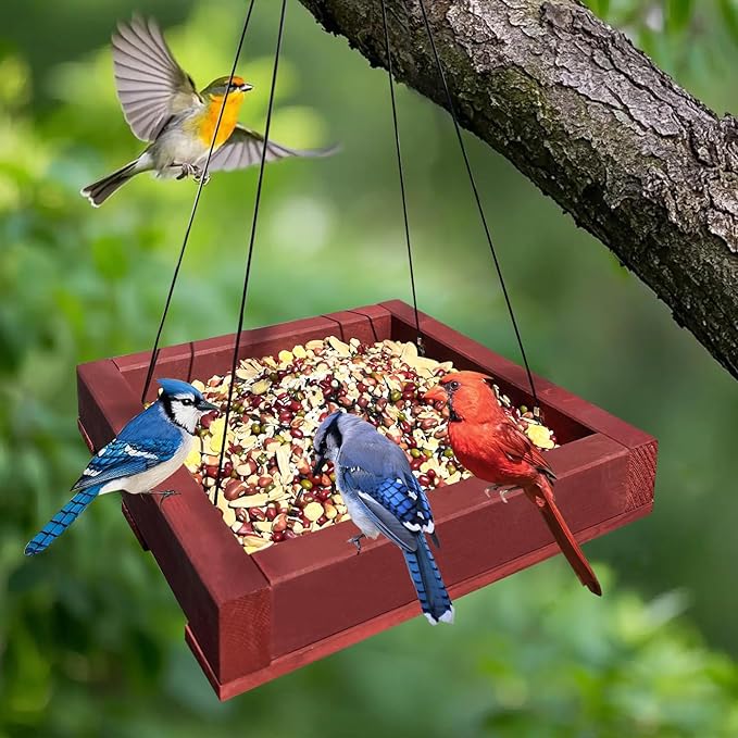 Platform feeders,Wooden Hanging Bird Feeder,Seed Feeder,Bird feeders for Outdoors,Wildlife Birds Feeders