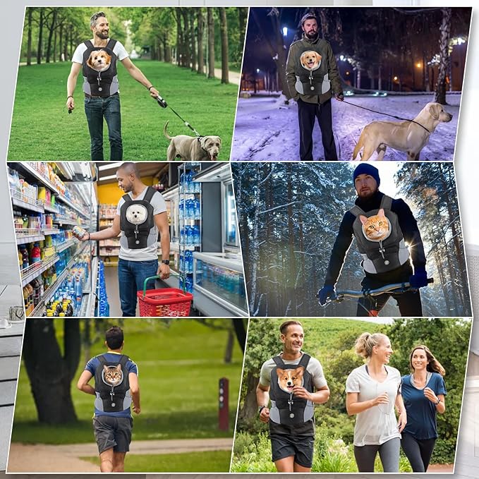 Dog Backpack Carrier, Front Chest Dog Carriers for Small Dogs, Pet Carrier Backpack with Multi-Pocket, Adjustable Neck Hole, Breathable Mesh Dog Front Carrier for Travel Hiking Cycling (Small)