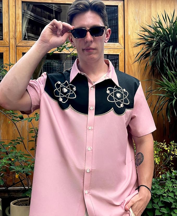 Men’s Hawaiian Shirt Western Cowboy Symmetrical Print Short Sleeve Button Down Casual Beach Holiday Summer Shirt