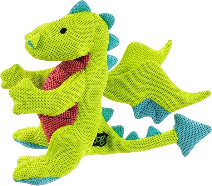 goDog Mesh Dragons Squeaky Plush Dog Toy, Double Chew Guard Technology - Green, Large
