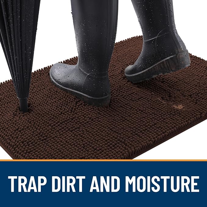 OLANLY Dog Door Mat for Muddy Paws 70x24, Absorbs Moisture and Dirt, Absorbent Non-Slip Washable Doormat, Quick Dry Chenille Mud Mat for Dogs, Entry Indoor Entryway Carpet for Inside Floor, Brown