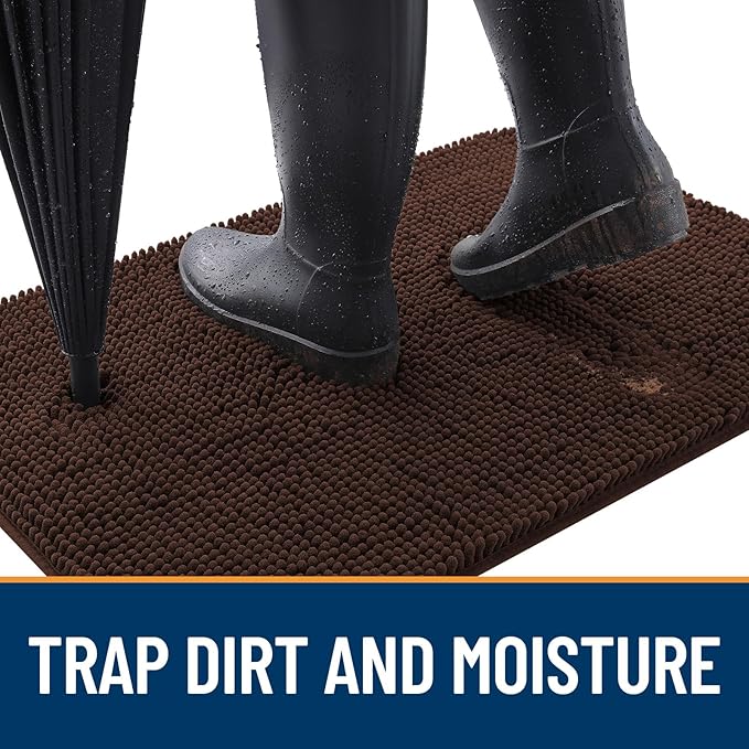 OLANLY Dog Door Mat for Muddy Paws 70x46, Absorbs Moisture and Dirt, Absorbent Non-Slip Washable Doormat, Quick Dry Chenille Mud Mat for Dogs, Entry Indoor Entryway Carpet for Inside Floor, Brown