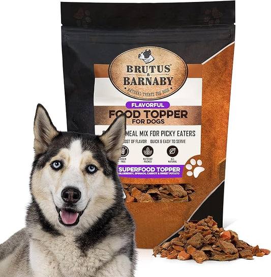 Dog Food Topper - Super Foods - Enhance Your Dogs Meal with This Healthy Vegan Flavor Packed Mix - Sprinkle On Dog Food Flavoring for Picky Eaters - Blueberries, Carrots, Spinach, Sweet Potato - 8oz
