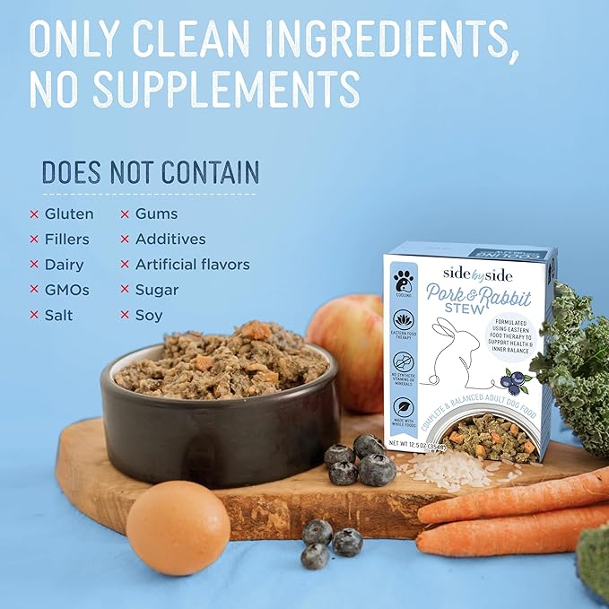 Side by Side Pork & Rabbit Stew - Cooling Wet Dog Food & Dog Food Topper for All Breeds - Made with Nutrients & Whole Raw Ingredients - No Artificial Additives or Fillers - USA Made (12.5 oz, 6-Pack)