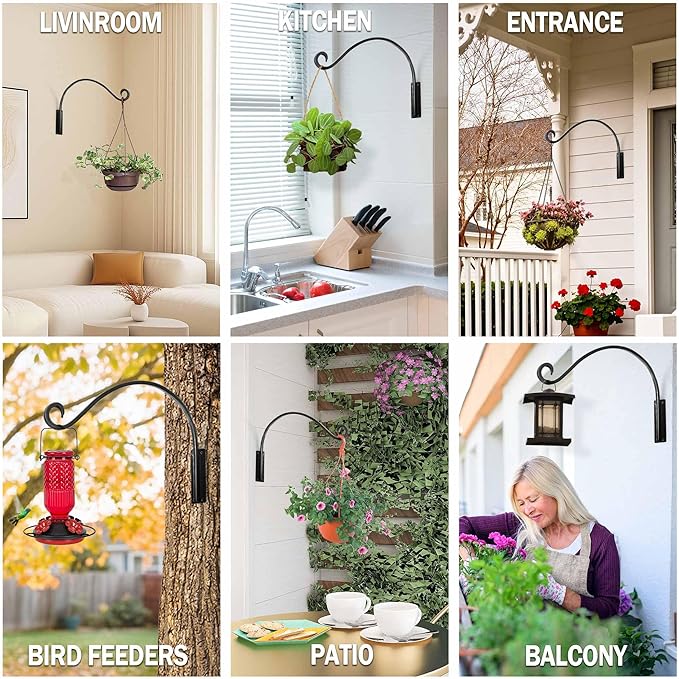 Qiang Ni Heavy-Duty Plant Hanger Outdoor: Hanging Plant Hook for Outside Basket - 16-Inch Wall Mount Plant Bracket for Bird Feeder