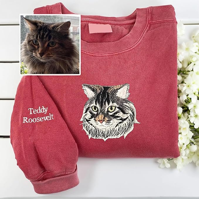 GODMERCH Customized Pet Embroidered Sweatshirt, Custom Dog Face Embroidered Sweatshirt, Dog Mom Sweater