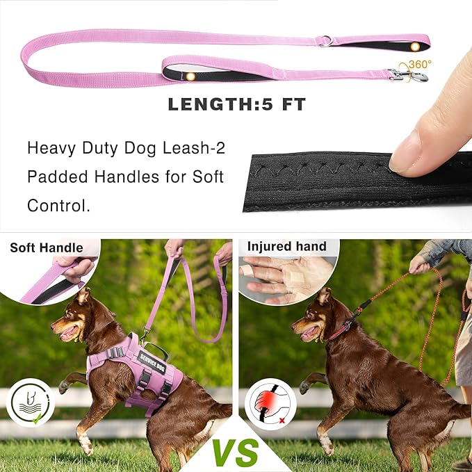 WINSEE Tactical Dog Harness with Dog Leash, Service Working MOLLE Vest with 10 Pet Patches for Dog, No Pull Military Harness and Backpack for Training Hunting Walking