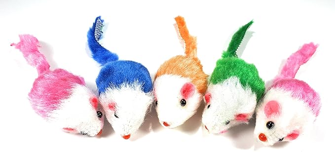 Play Fur Mice Cat Toys – Mixed Bag of 10 Play Mice with Rattling Sounds – 4 Color Variety Pack of Catnip Toy