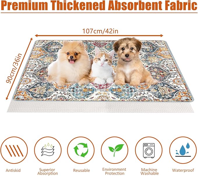 Washable Pee Pads for Dogs, (2 Pack, 36"x42") Upgrade Reusable Puppy Pads with Non-Slip Rug Pad, Super Thickening Absorbent Leakproof Dog Traning Pads Whelping Pad for Dogs, Doggie(Orange)