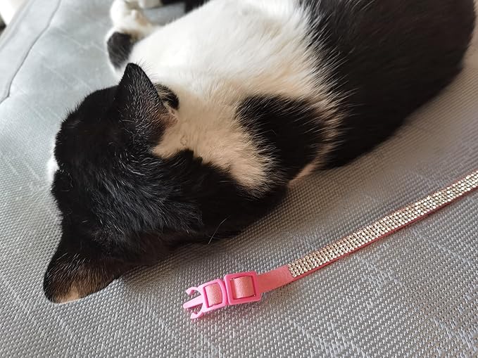 Pack of 2 Rhinestone Cat Collar Breakaway Safety Buckle with Bell, Adjustable Diamond Girl Boy Kitty Cute Comfy Collar for Kitten Small Pets Rabbits, 7.5"-11"