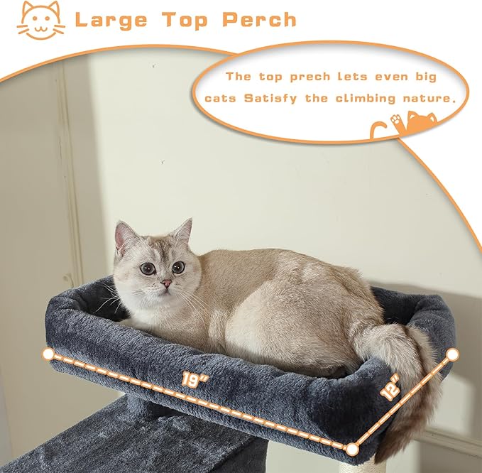 70-Inch Cat Tree,Large Cat Tree Tower with Hammock, Scratching Post, Condo and Multi-Level Cat Tower for Large Cats, Cat Activity Center Playhouse, Dark Gray LCT016