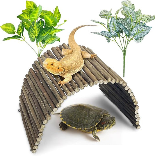 BNOSDM Large Reptile Hide Tortoise Hideout Bearded Dragon Wooden Bridge Snake Climbing Tunnel Habitat Decor for Lizards Spiders Gecko Ball Python