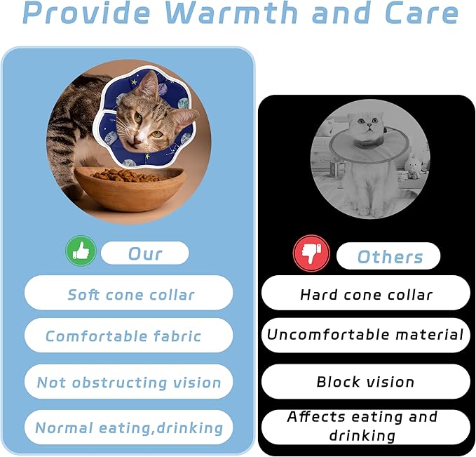 Soft Adjustable Cat Cone Collar, Comfortable Recovery Collar for Cats After Surgery (Blue, Large)