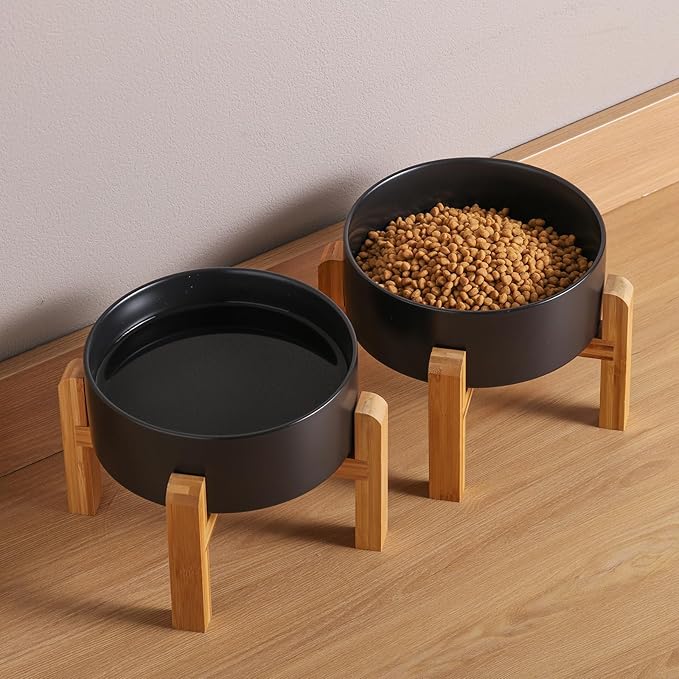 Black Elevated/Raised Dog Bowl Ceramic for Medium Large Sized Breed,Dog Food Water Bowl with Stand,8 in 7.6 Cups Non Slip Heavy Weighted