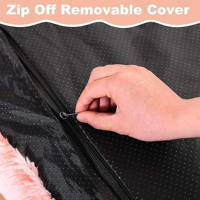 Bedfolks Waterproof Crate Bed for Dogs, Plush Kennel Pad with Removable Washable Cover, Faux Fur, Large (35"x23"), Pink