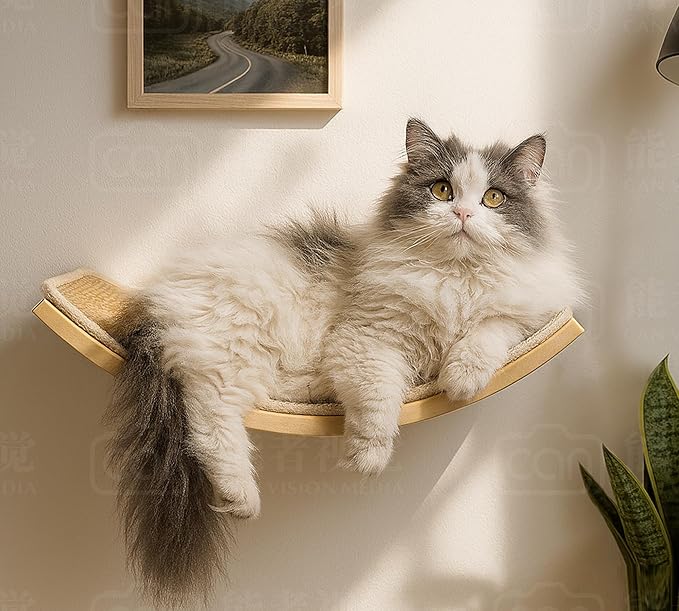 Cat Wall Shelves with Sisal Pads, 4-Piece Wooden Cats Furniture Set with Cat Window Perch, Flat Shelf & Sisal-Clad Steps for Climbing and Scratching