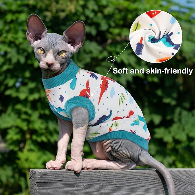 PUMYPOREITY Sphynx Cat Clothes: Stretchy Sweater, Soft Hairless Shirt, Pullover Pajamas, Turtleneck for Sphynx Cornish Rex, Devon Rex - Blue, XS