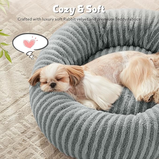 MIXJOY Dog Beds for Small Dogs, Washable Dog Bed with Removable Cover, Small Cat Bed for Indoor Cats, Calming Soft Dount Pet Beds with Anti Slip Bottom, Cute Puppy Beds, 23"x23"x8", Grey
