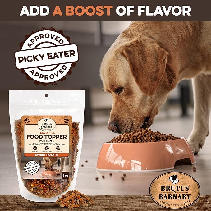 BRUTUS & BARNABY Dog Food Toppers for Picky Eaters - All Natural, Vegan Sweet Potato Kibble Topper, Delicious Meal Toppers for Dogs, Nutrient Packed Dog Food Topper with Single Raw Ingredient